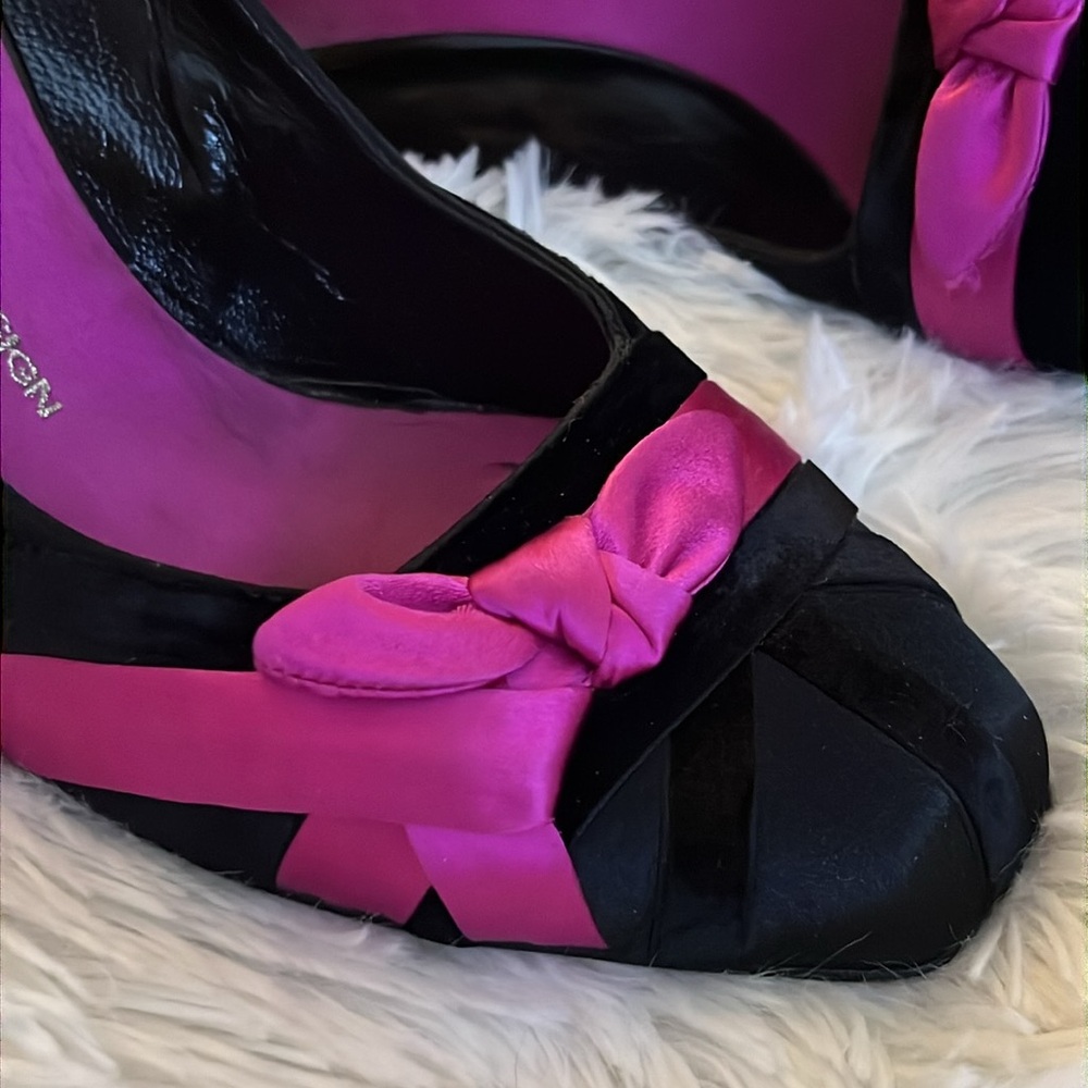 Giuseppe Zanotti Design VICINI Black Velvet /Hot Pink Detail Bow Luxury Heels - Picture 4 of 11